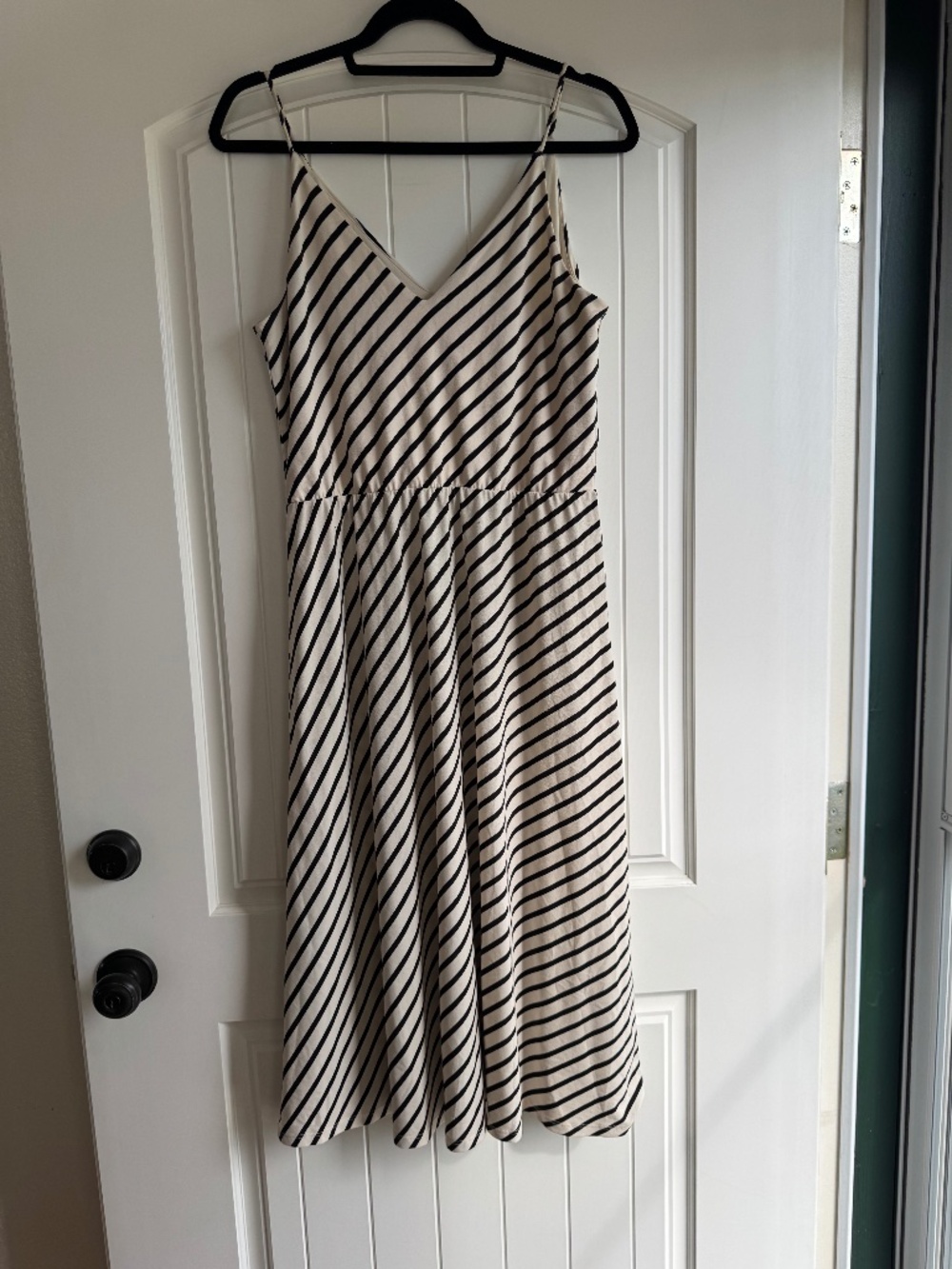 H&M Midi Slip Dress black and cream/white striped Small V-Neck